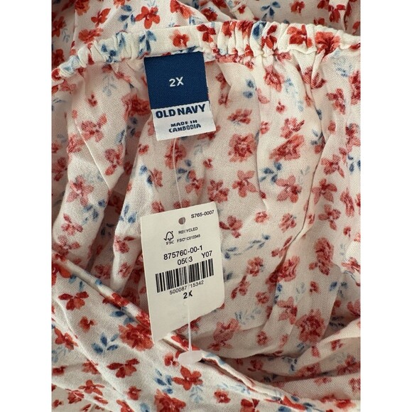 Old Navy 2X Dress Mini Open Back Pockets Ruffles Ditsy Floral Red White NWT - Picture 7 of 8